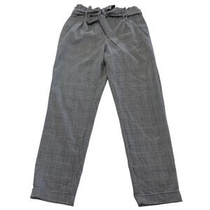 Zara Pants Womens Small Black White Houndstooth High Rise Tapered Tie Waist